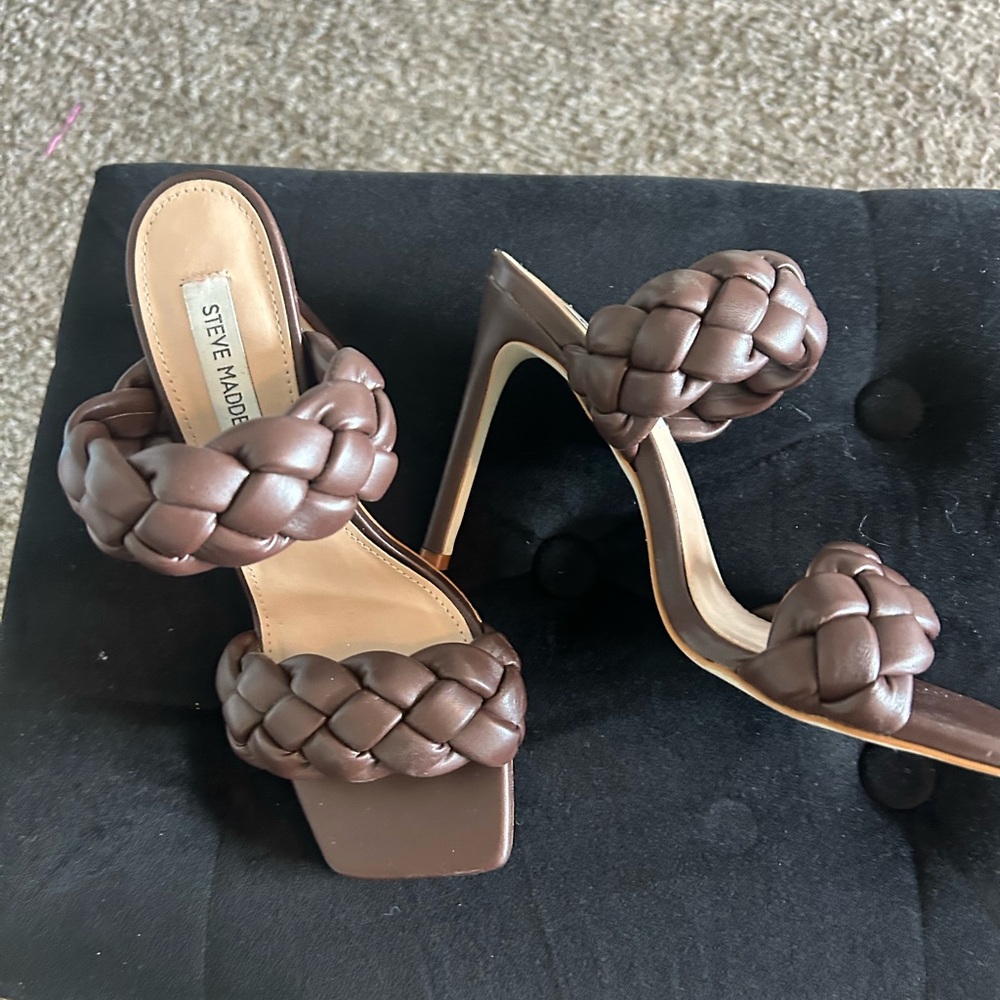 Steve Madden Chocolate Braided Heels - Picture 2 of 10